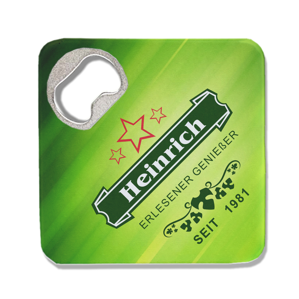 Untersetzer / Flaschenöffner 2in1 mit Ihrem Wunschnamen individuell bedruckt 