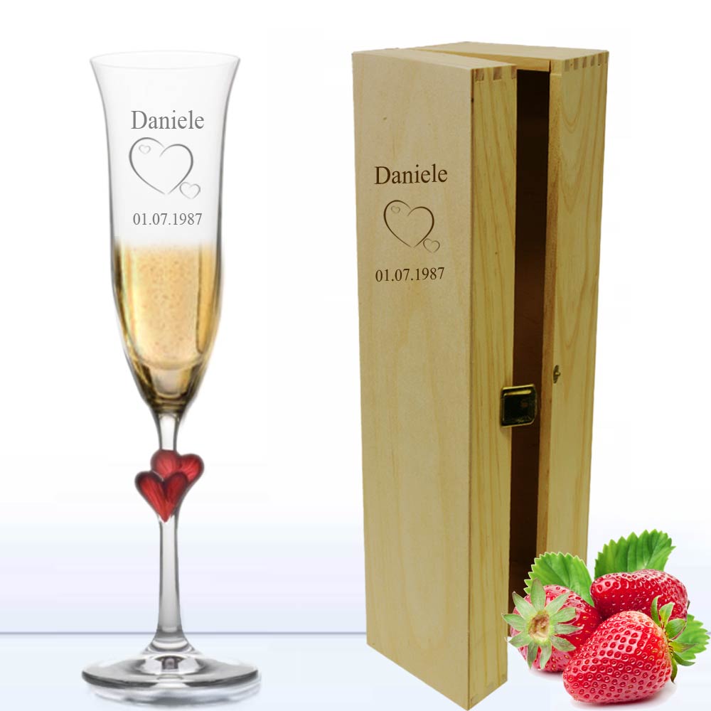 Sektglas *Amor* in Holzkiste 