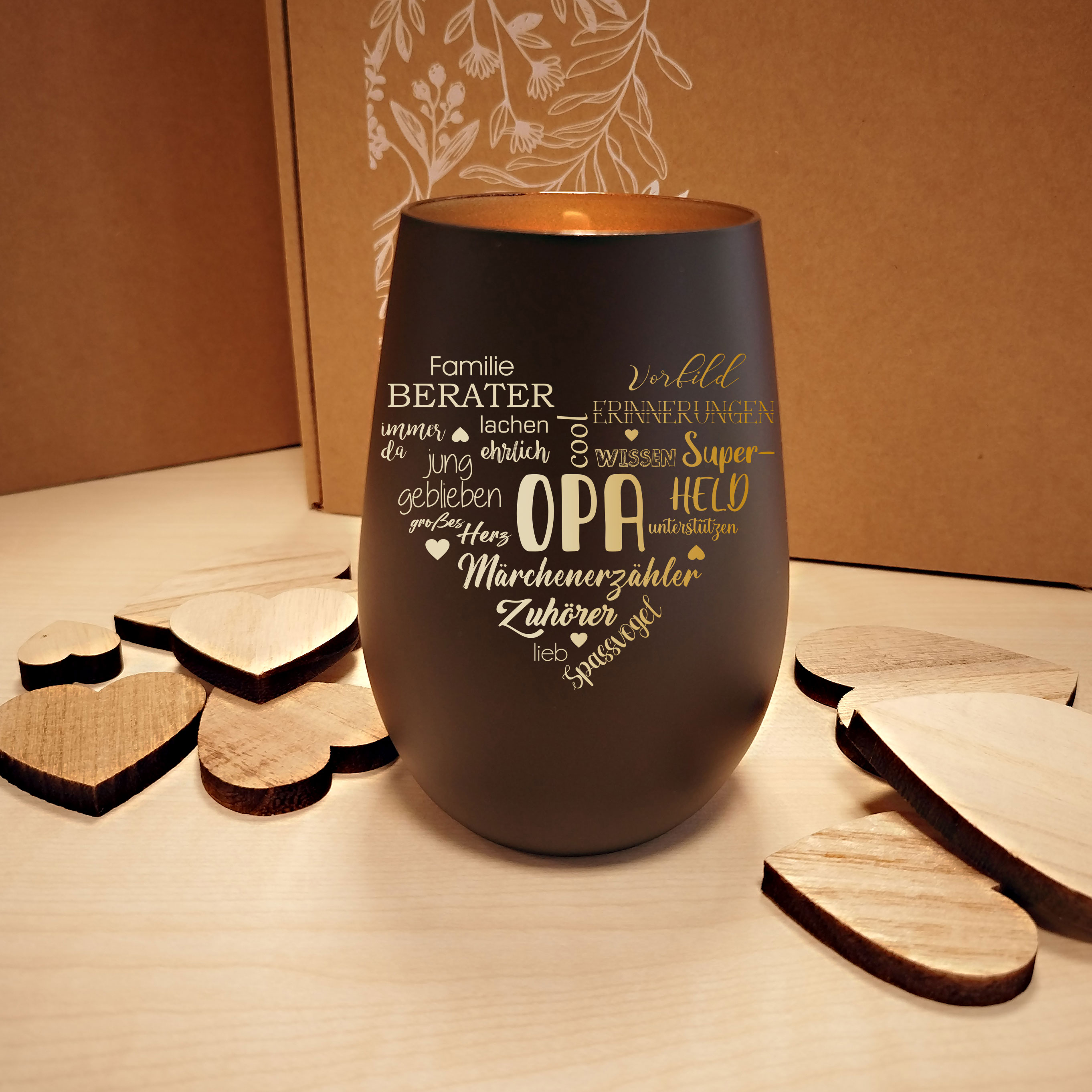 Personalisiertes Geschenk für deinen Opa, graviertes Windlicht 