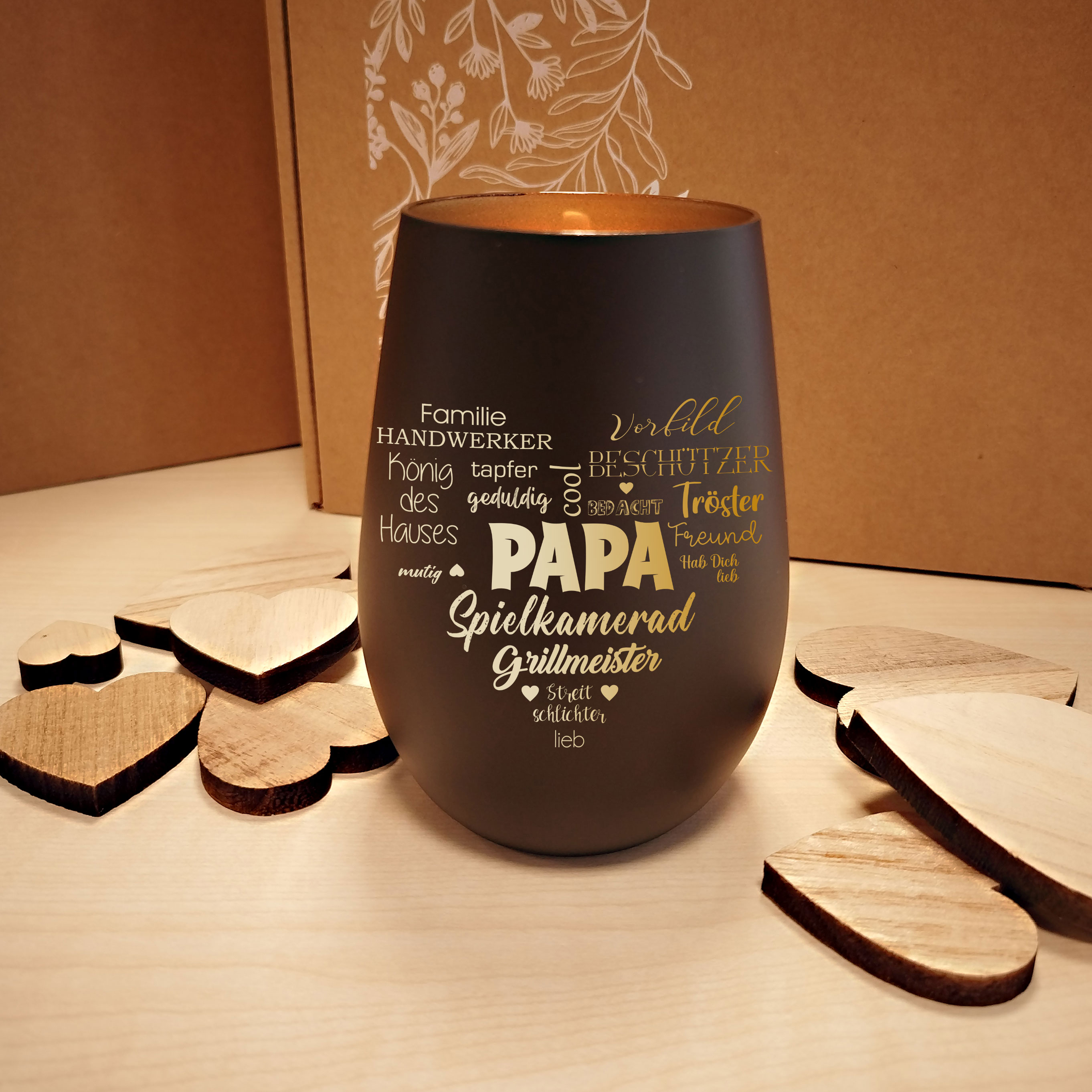 Personalisiertes Geschenk zum Vatertag, graviertes Windlicht 