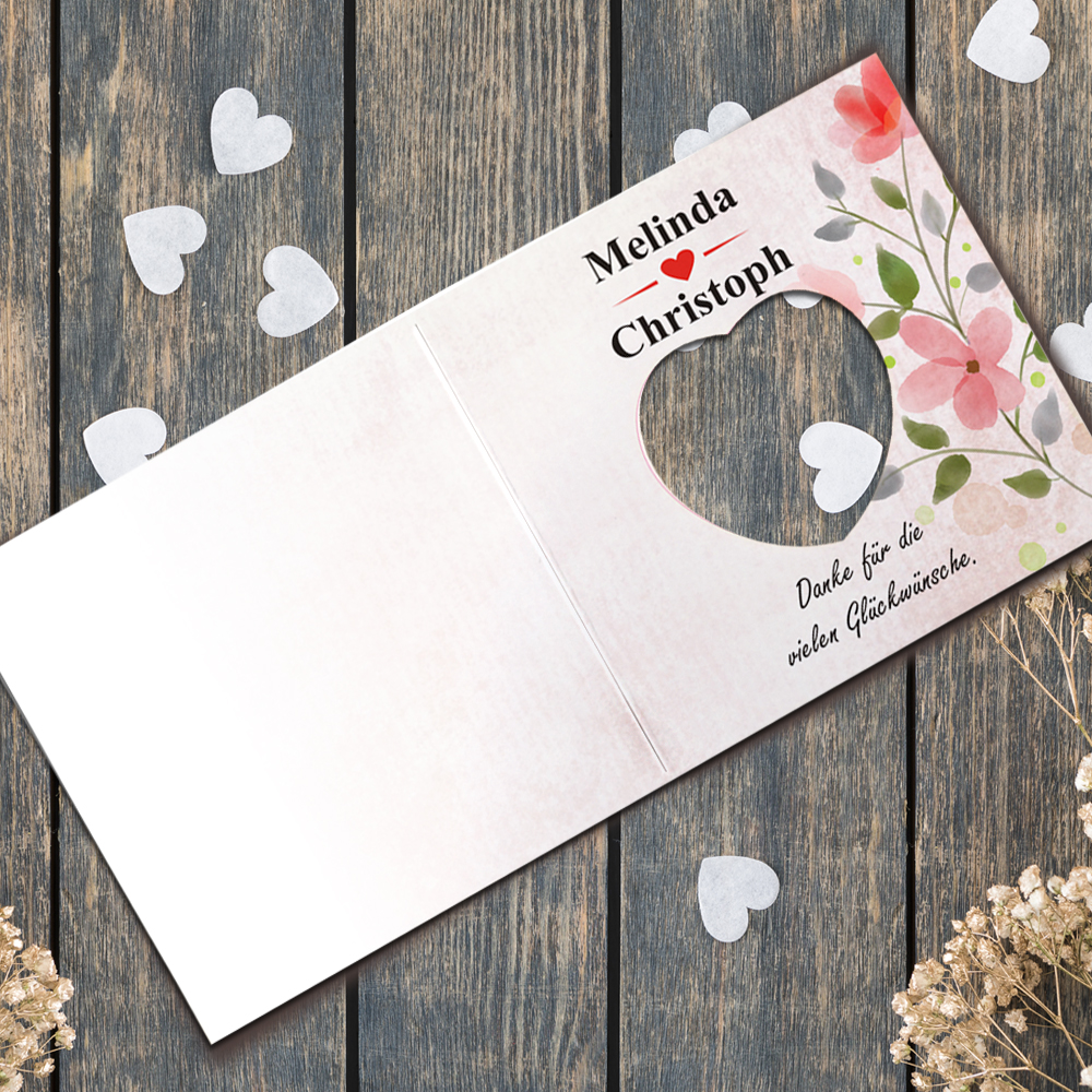 Personalisierte Karte mit Lindt Schoko-Herz als Gastgeschenk 