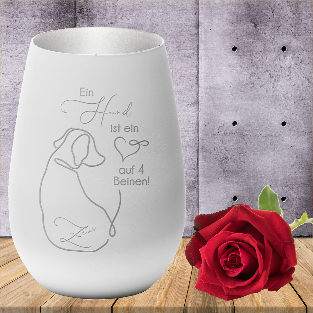 Windlicht Andenken Hund mit Namensgravur 