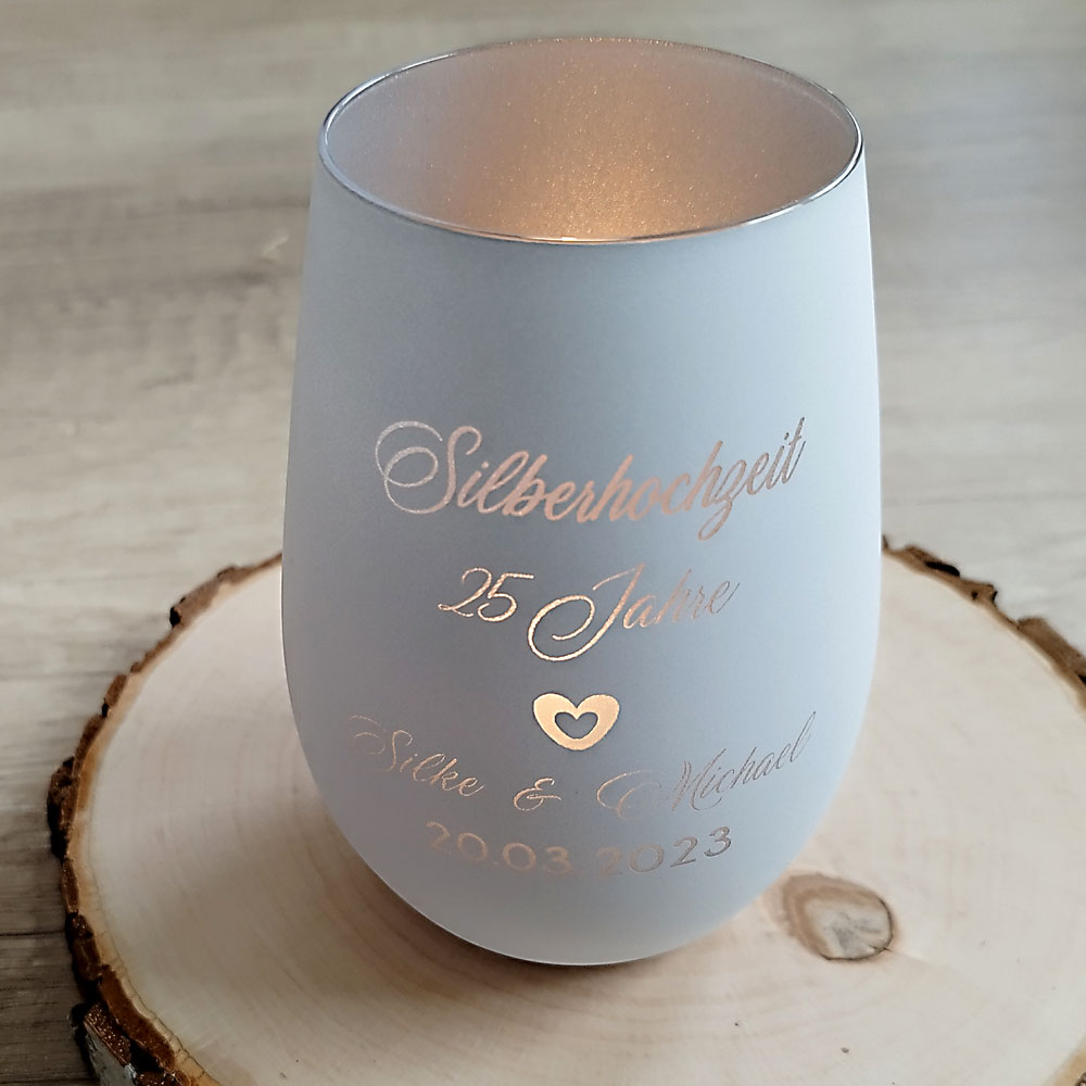 Windlicht mit individueller Gravur zur Silberhochzeit 