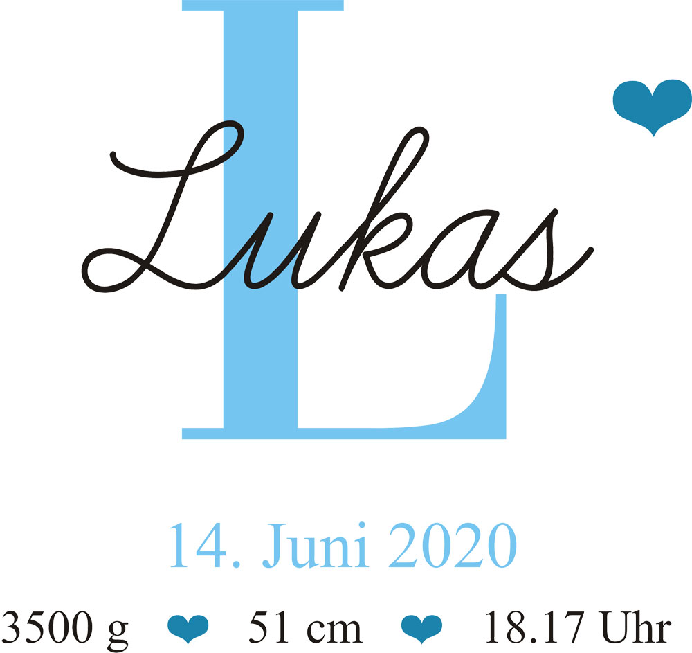 Kissen zur Geburt für Jungen - individuell mit Initial, Namen und Daten 