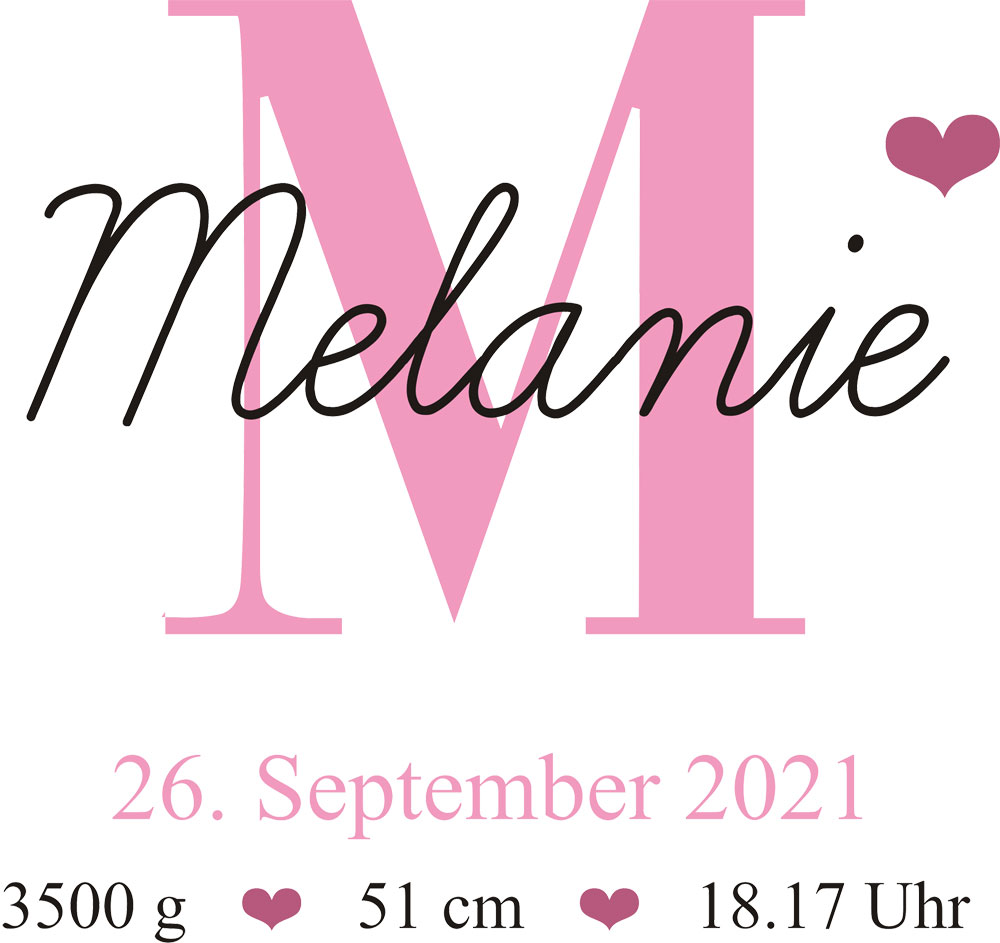 Kissen zur Geburt für Mädchen - bedruckt mit Initial, Namen und Daten 