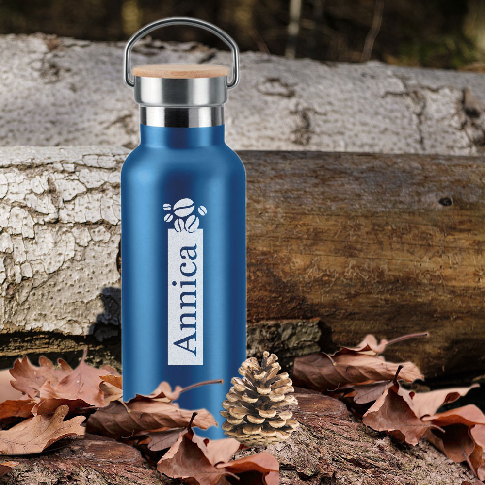Individuelle Isolierflasche für Kaffee mit Wunschnamen graviert 