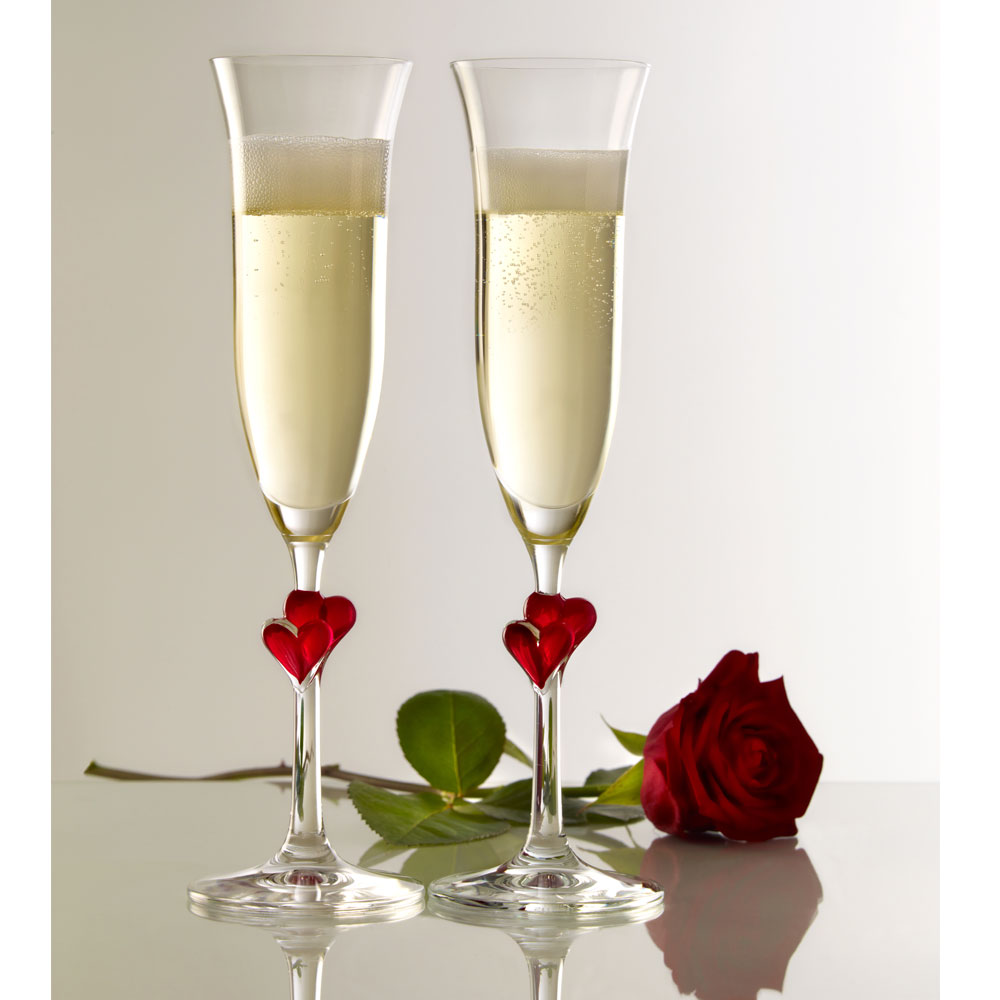 Sektglas Stölzle L'amour (175 ml) mit roten Herzen und Logo 