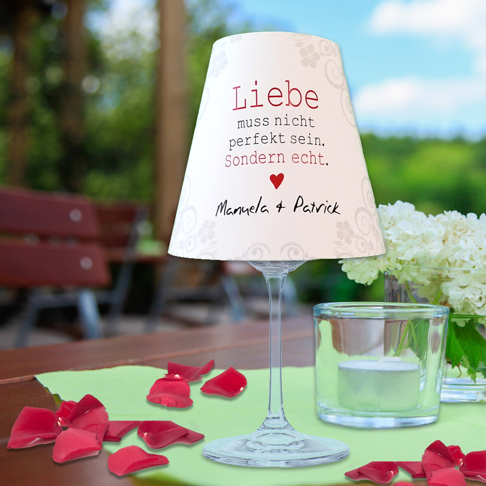 Hochzeitsdeko Lampenschirm für Gläser mit Wunschnamen bedruckt 
