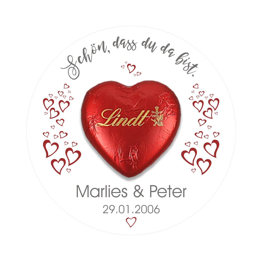 Gastgeschenk als Karte mit Lindt Schoko-Herz individuell bedruckt 