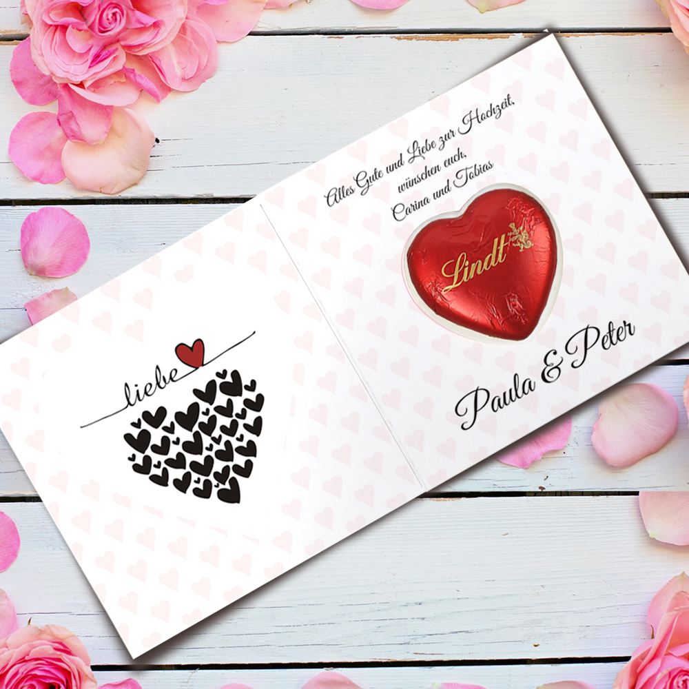 Glückwunschkarte mit Lindt Schoko-Herz 