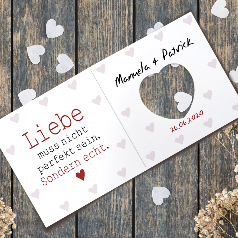 Klapp-Karte mit Lindt Schoko-Herz als Gastgeschenk 