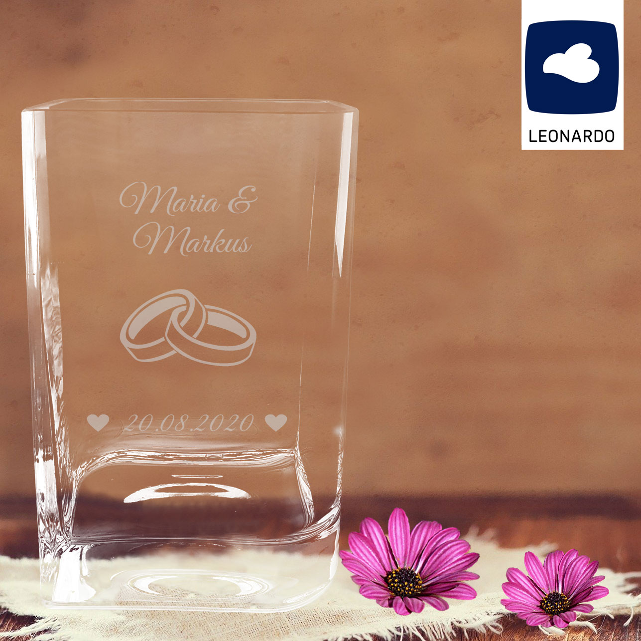 Individuell gravierte Vase zur Hochzeit von Leonardo 