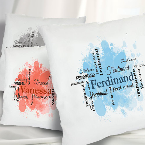 Kissen mit Namen in verschiedenen Schriften - rot 