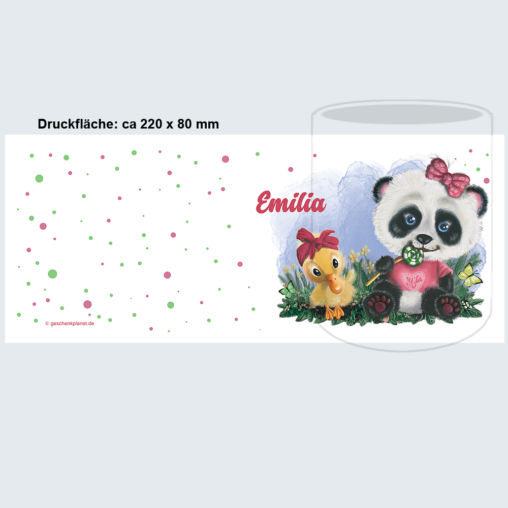 Panda Mädchen mit Babyente und mit Namen individuell bedruckt 
