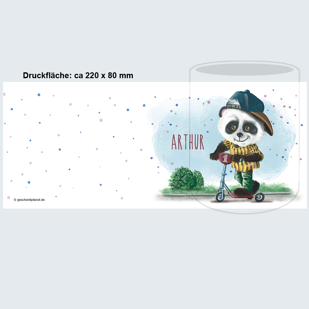 Panda Tasse  für Jungs mit Scooter und Namen personalisiert 