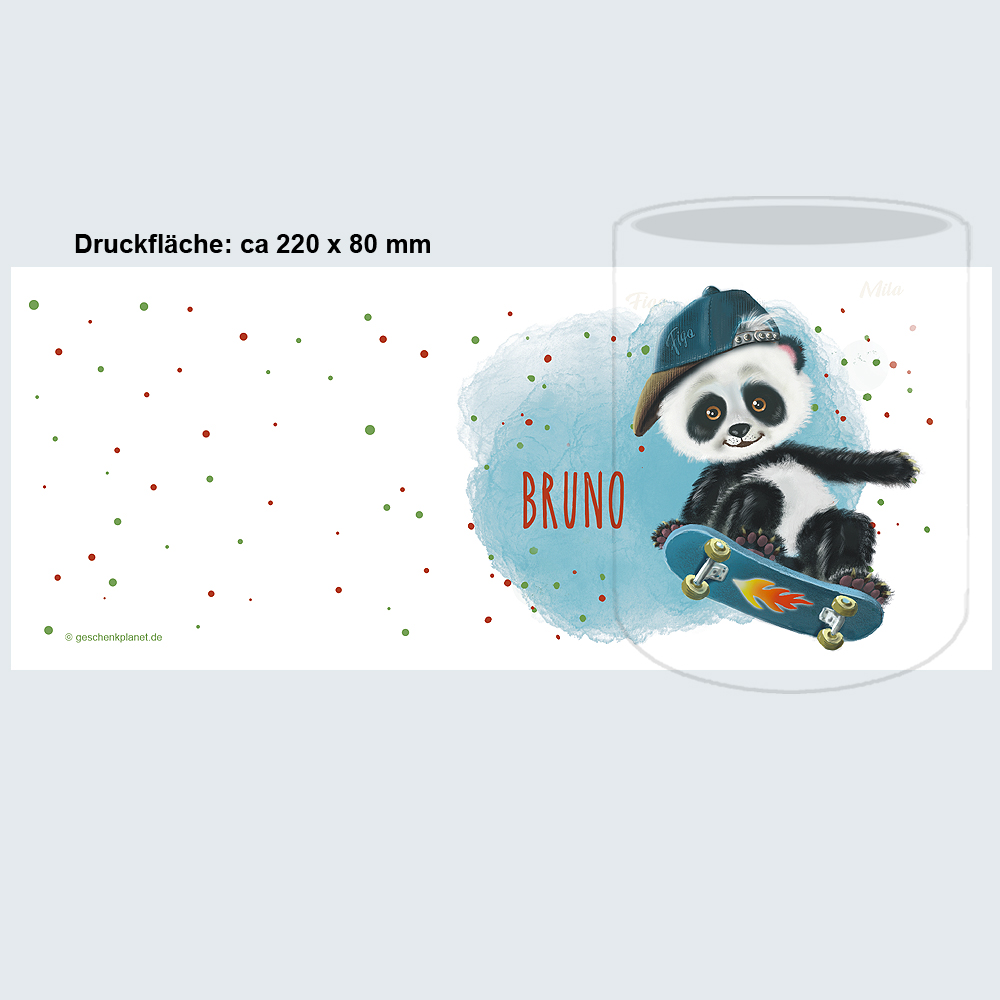 Keramiktasse für Kinder mit Panda Motiv und Namen bedruckt 