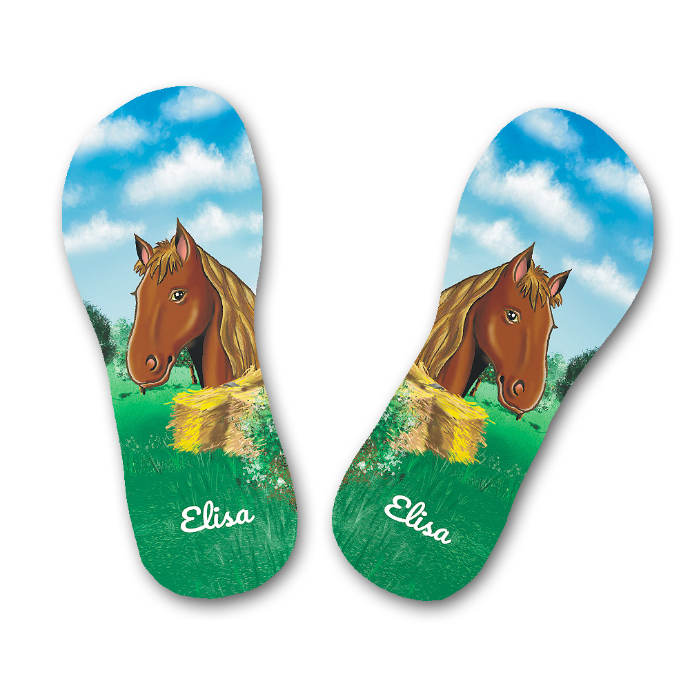 Flip Flops für Mädchen mit Pferdemotiv und Namen 35-40