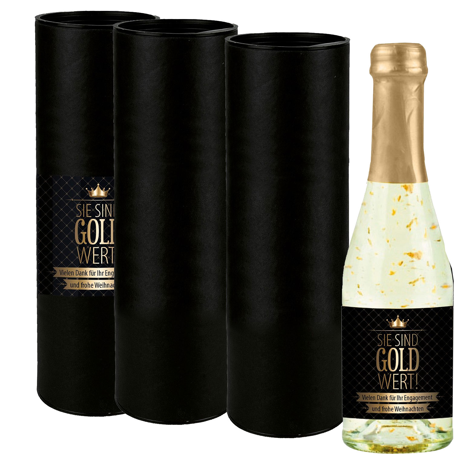 Geschenkbox schwarz rund für Piccolo Sektflaschen 