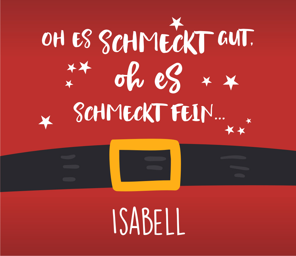 Piccolo mit weihnachtlichem Etikett und Namen bedruckt 