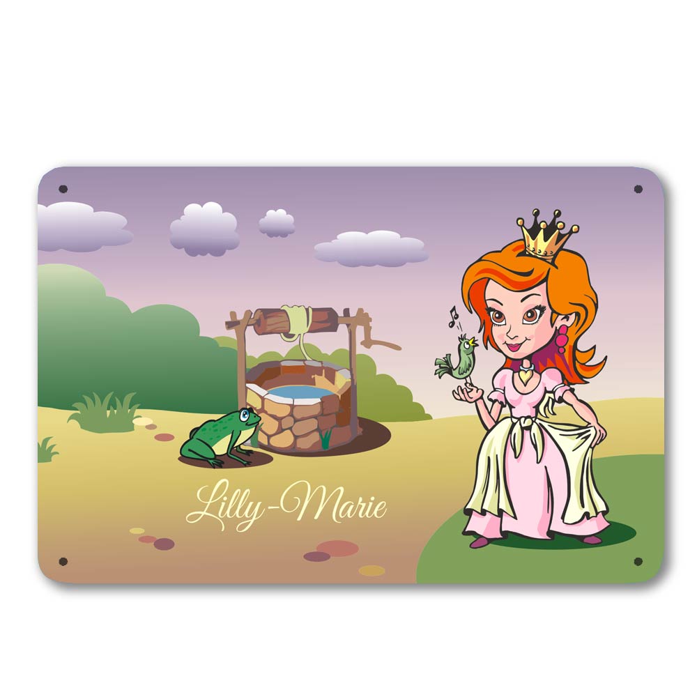 Einzigartiges Blechschild mit Prinzessin und Namen 