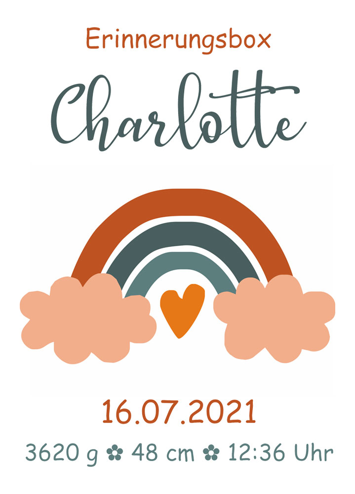 Bedruckte Erinnerungsbox "Regenbogen" für Kind & Baby 