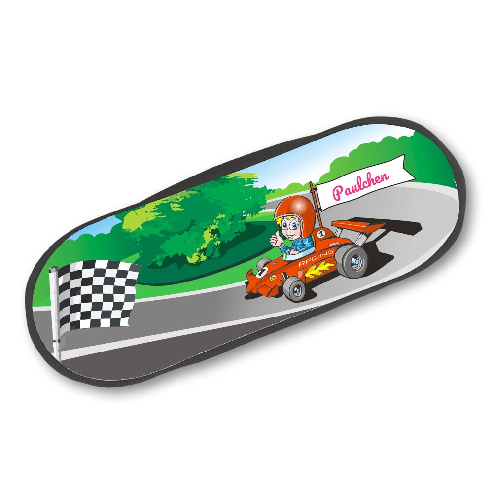 Schlampermäppchen für Kinder mit Rennauto und eigenem Namen 