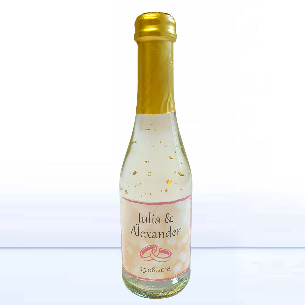 Personalisiertes Flaschenetikett zur Hochzeit für Sekt Piccolo 0,2 l Flaschen 