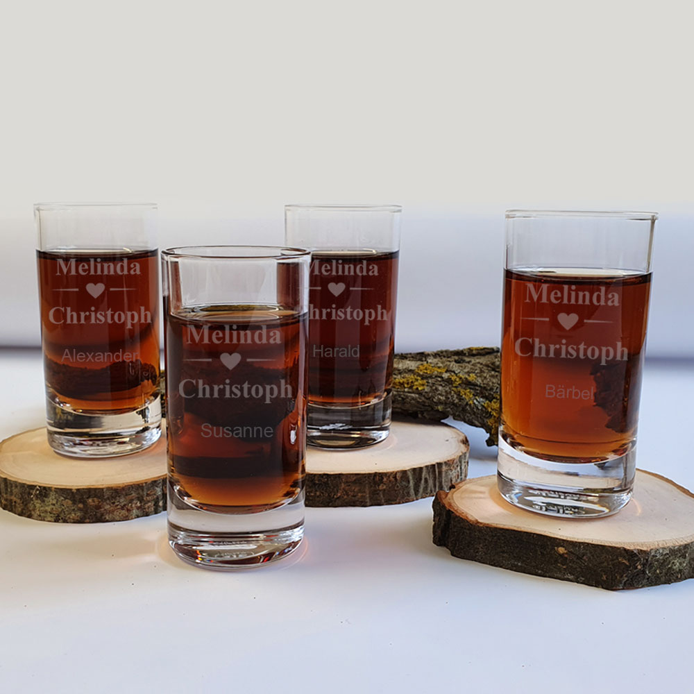 Schnapsglas zur Hochzeit als Gastgeschenk im 2er  Spar-Set 