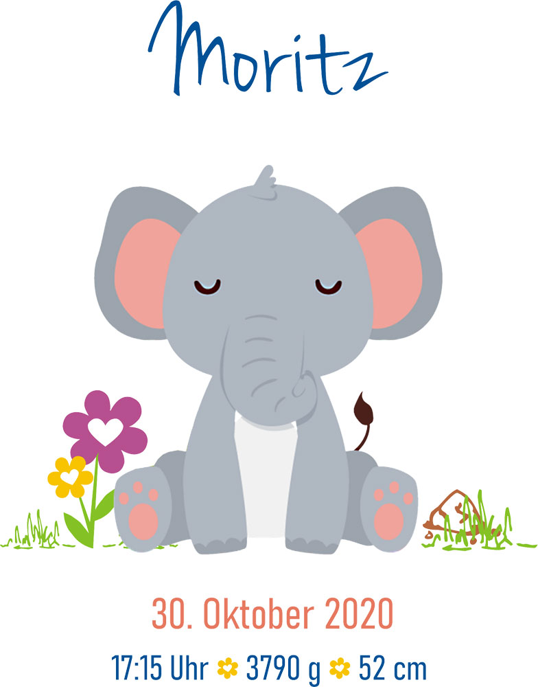 Geburtskerze / Kerze zur Geburt bedruckt mit Namen und Geburtsdaten 