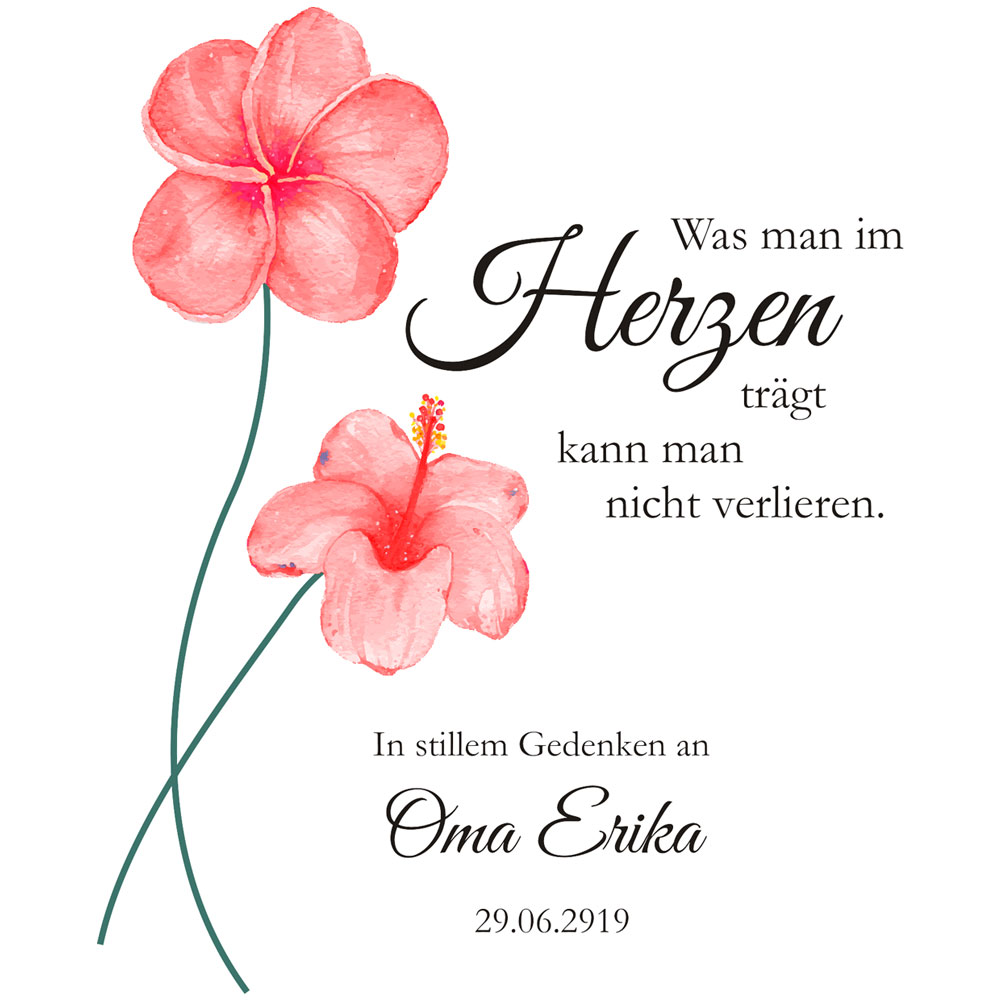 Individuelle Trauerkerze mit Blumen zum Gedenken an eine geliebte Person 