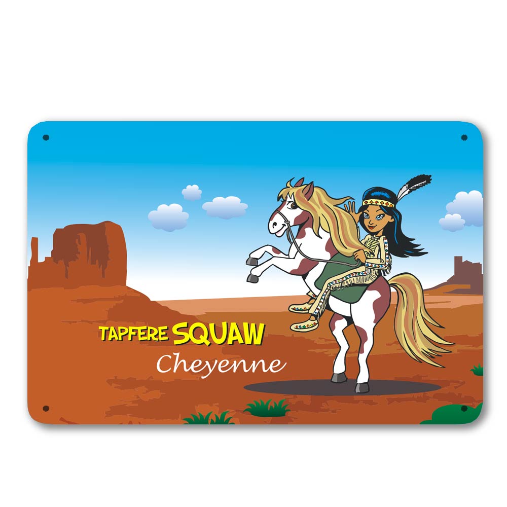 Schickes Blechschild mit Indianersquaw und Namen 