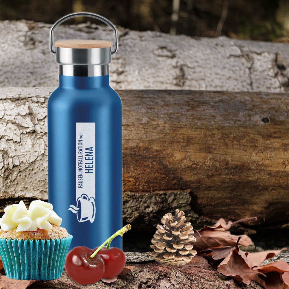 Isolierflasche aus Edelstahl für den Pausen-Notfall mit Namen 