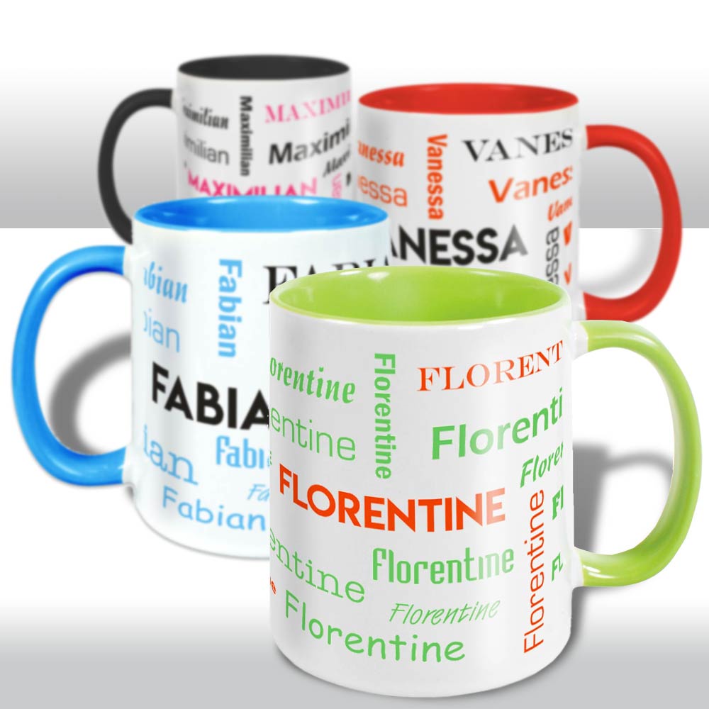 Tasse mit eigenem Namen in unterschiedlichen Schriftarten - grün 