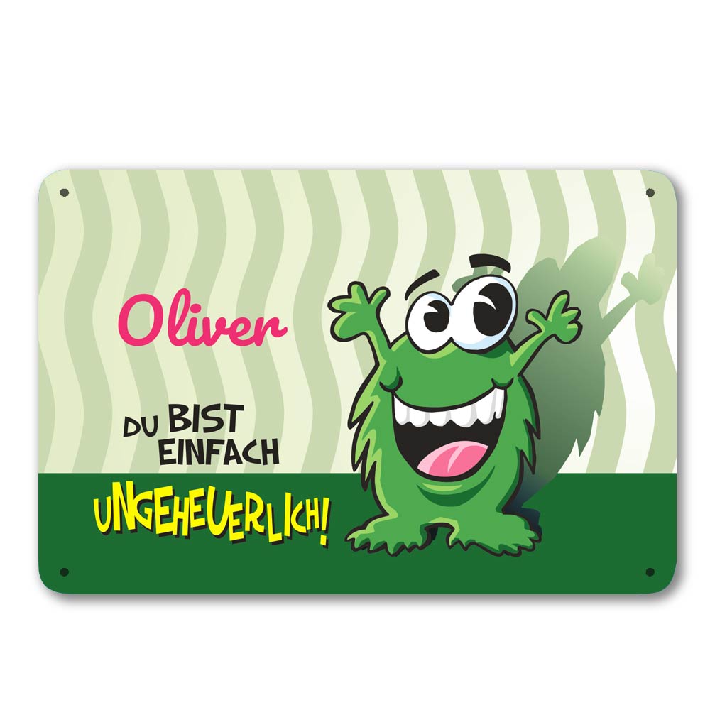 Individuelles Blechschild mit Monster und Namen 