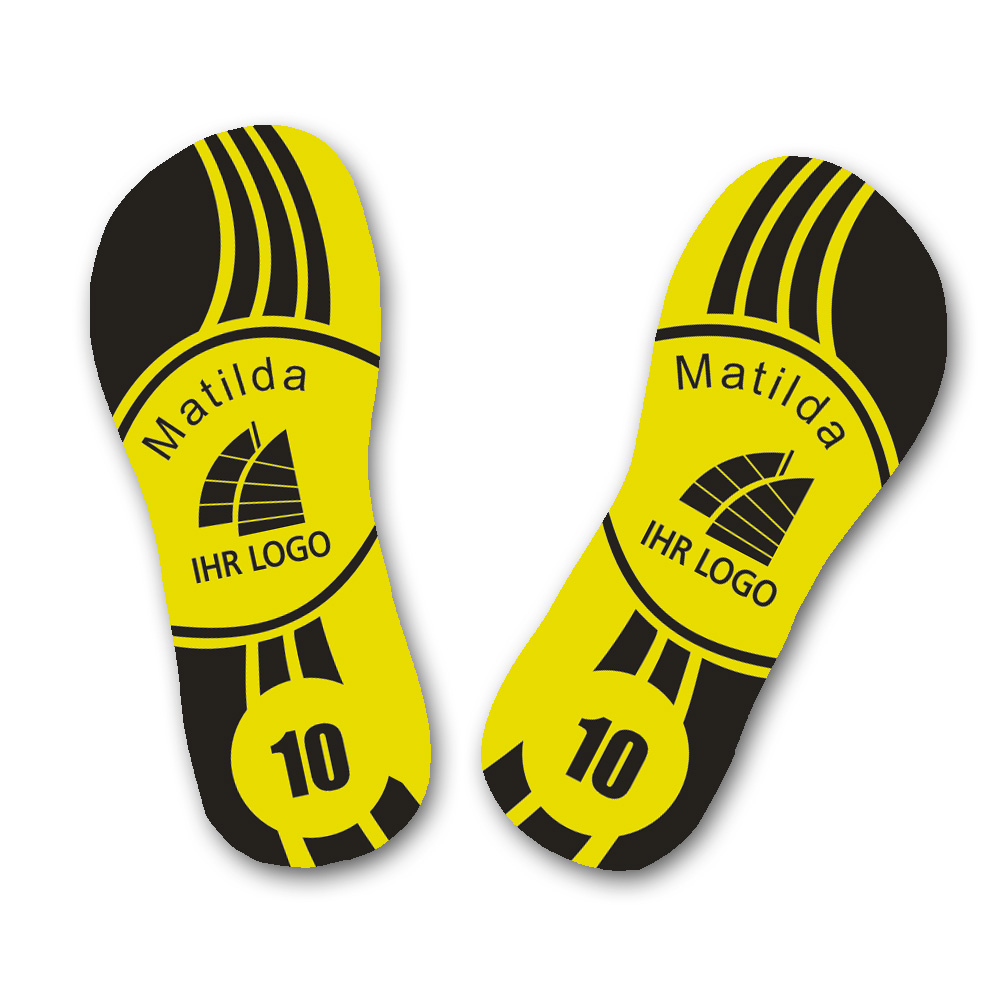 Flip Flops für den Verein mit Namen, Zahl  und Logo, gelb 