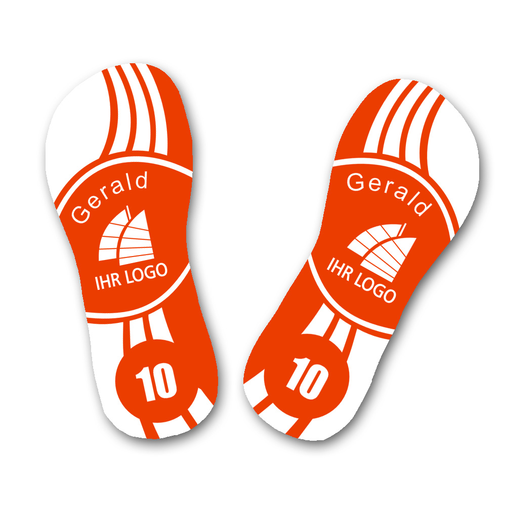 Flip Flops / Badelatschen mit Namen und Vereins-Logo, rot 