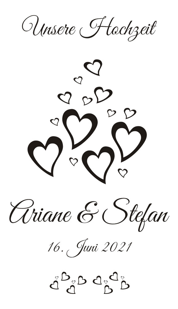 Gravierte Erinnerungsbox Hochzeit mit Herzen, Namen und Datum 