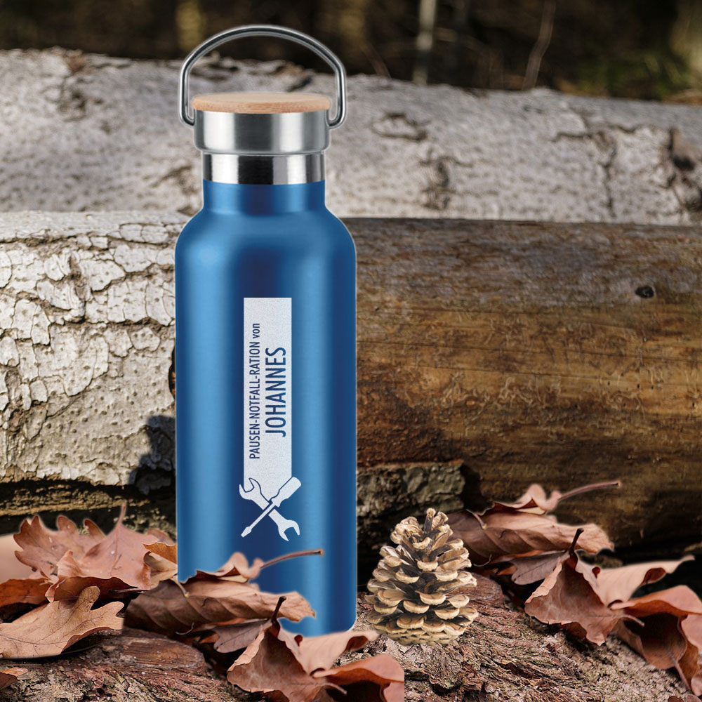 Gravierte Isolierflasche 0,5 l "at work" mit individuellem Wunschnamen 