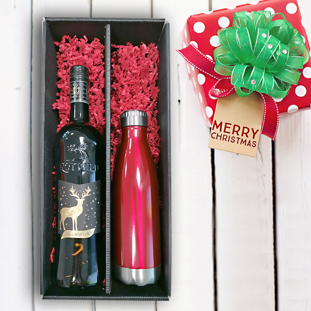 Praktisches Glühwein-Geschenk-Set mit gravierter Isolierflasche 