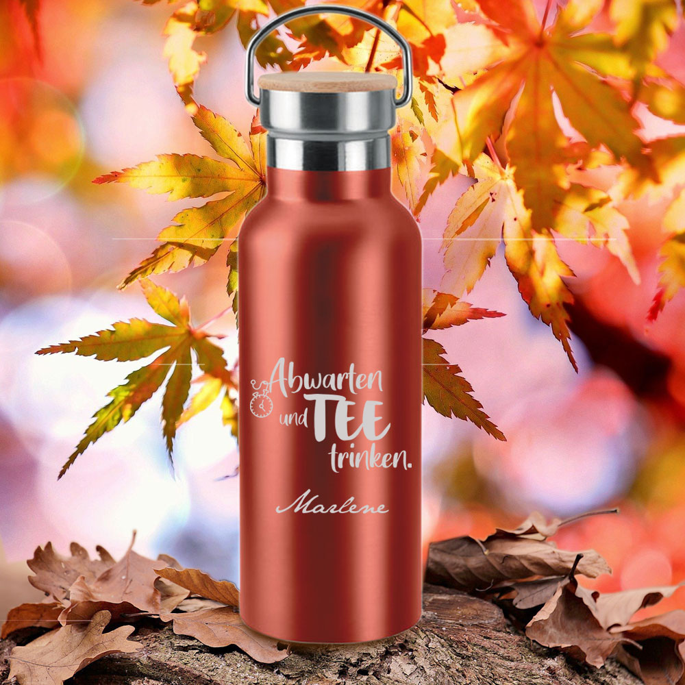 Isolierkanne mit Bambusdeckel 0,5 l mit persönlicher Gravur 