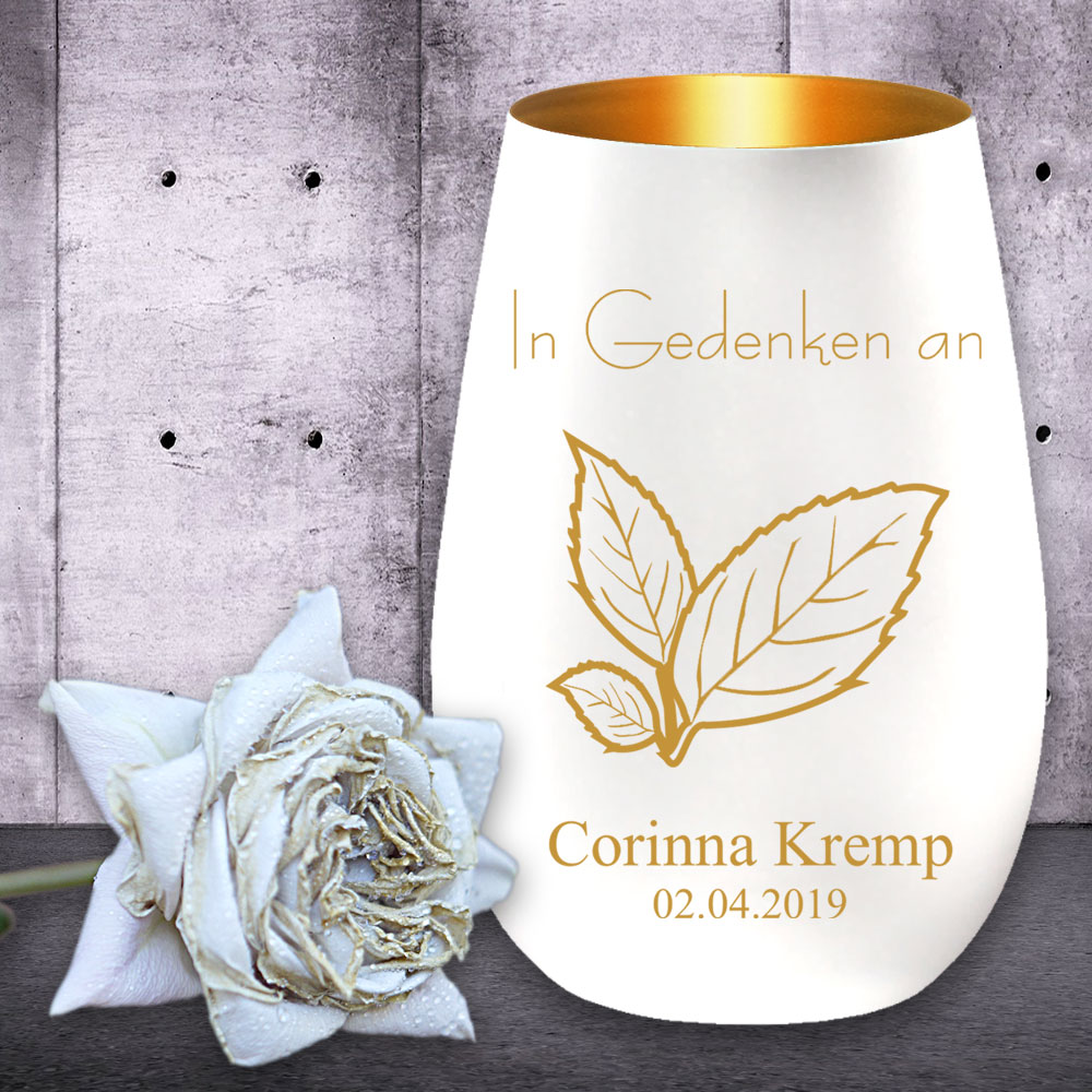 Windlicht/Gedenklicht mit Namen und Datum graviert 