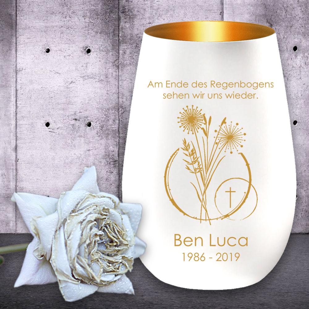 Individuelles Windlicht/Gedenklicht zum Gedenken an eine geliebte Person 