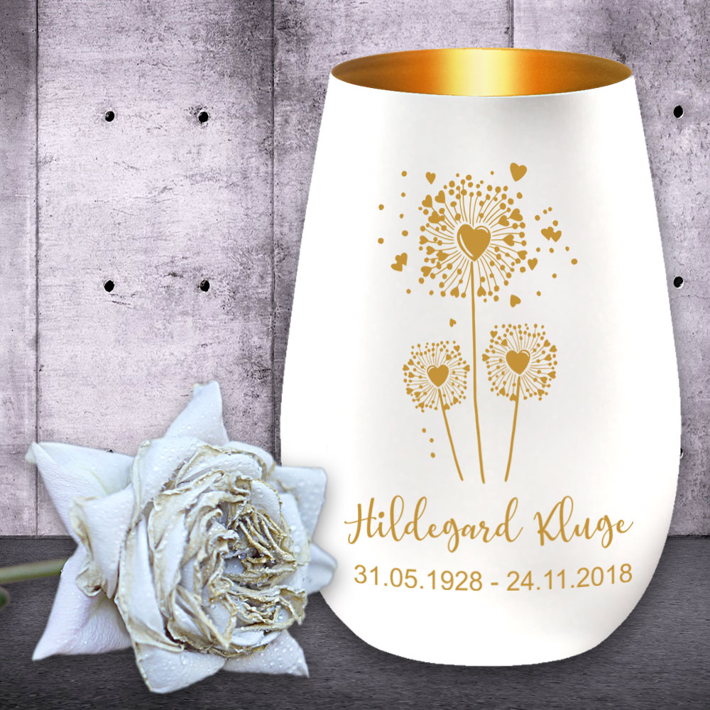 Windlicht/Gedenklicht mit Namen und Datum graviert 