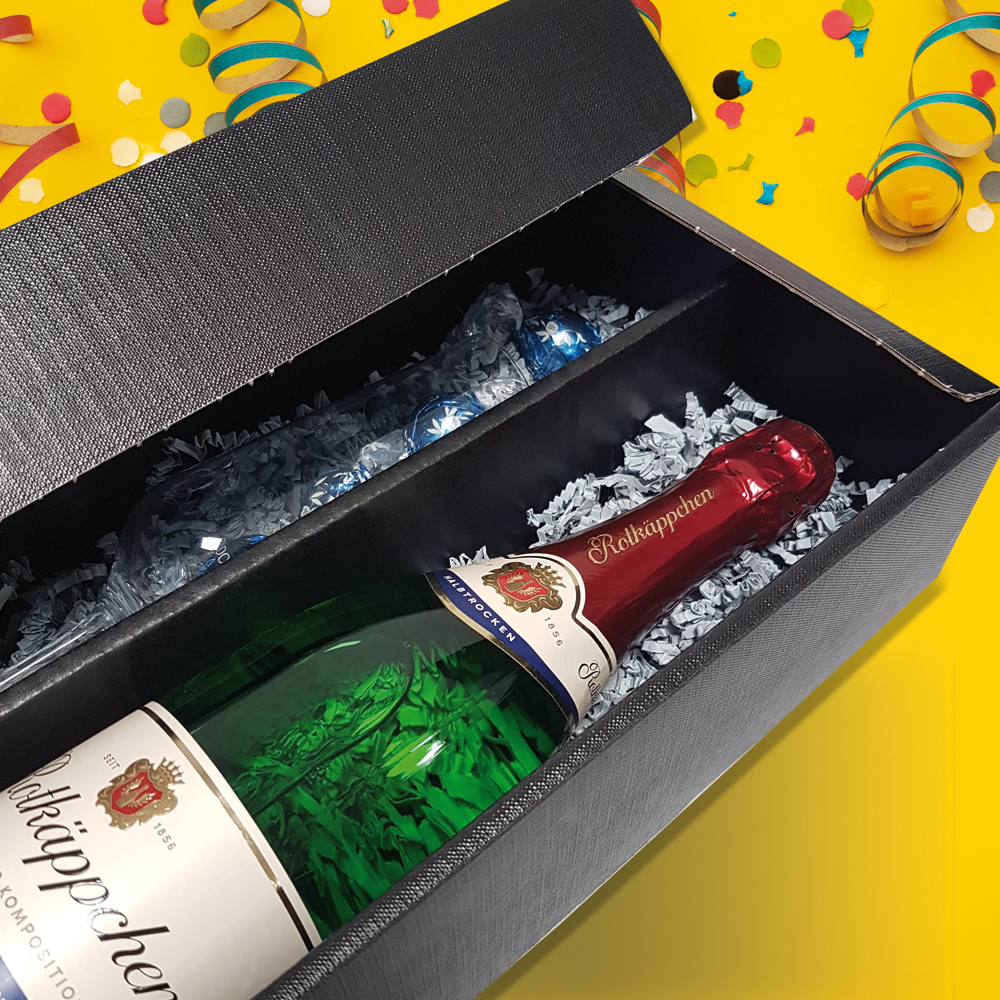 Individuell graviertes Sekt Geschenkset mit Lindt Lindor Kugeln zum Abitur / Abschluss inkl. Rotkäppchen halbtrocken