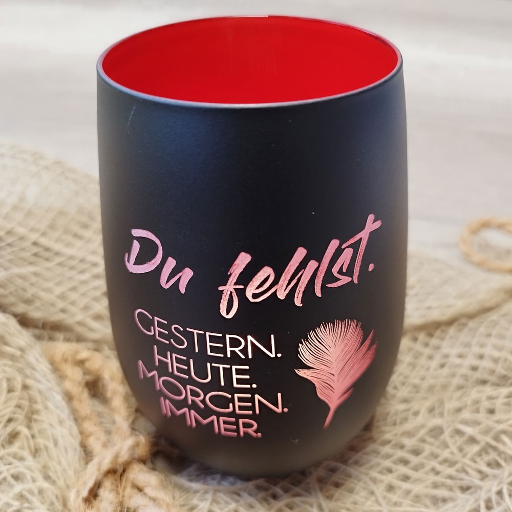 Personalisiertes Trauerlicht / Erinnerungslicht für einen geliebten Menschen Schwarz-Rot