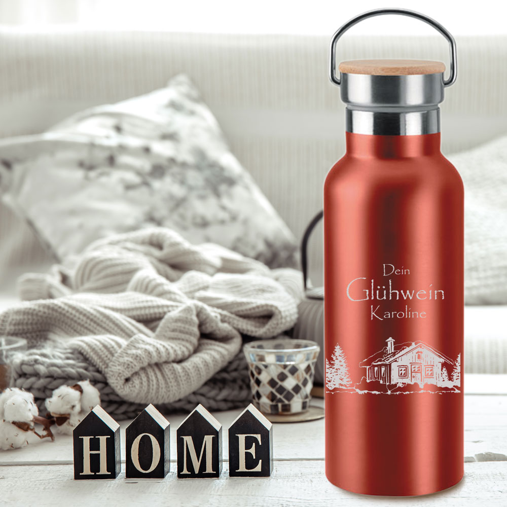 Isolierflasche mit Bambusdeckel 0,5 l in 3 Farben für deinen Glühwein 