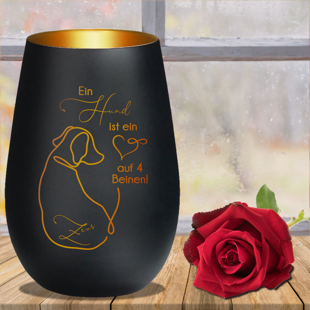 Windlicht Andenken Hund mit Namensgravur 