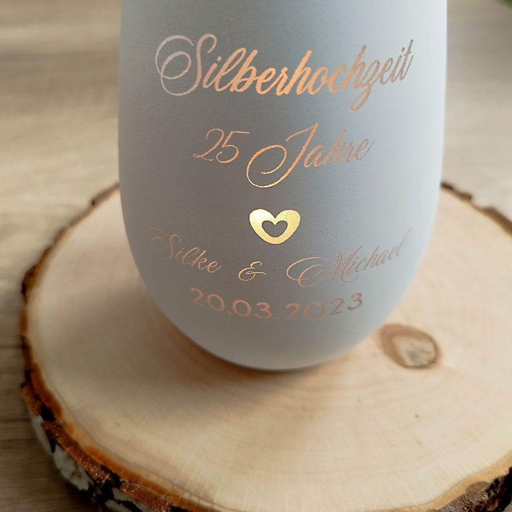 Windlicht mit individueller Gravur zur Silberhochzeit 