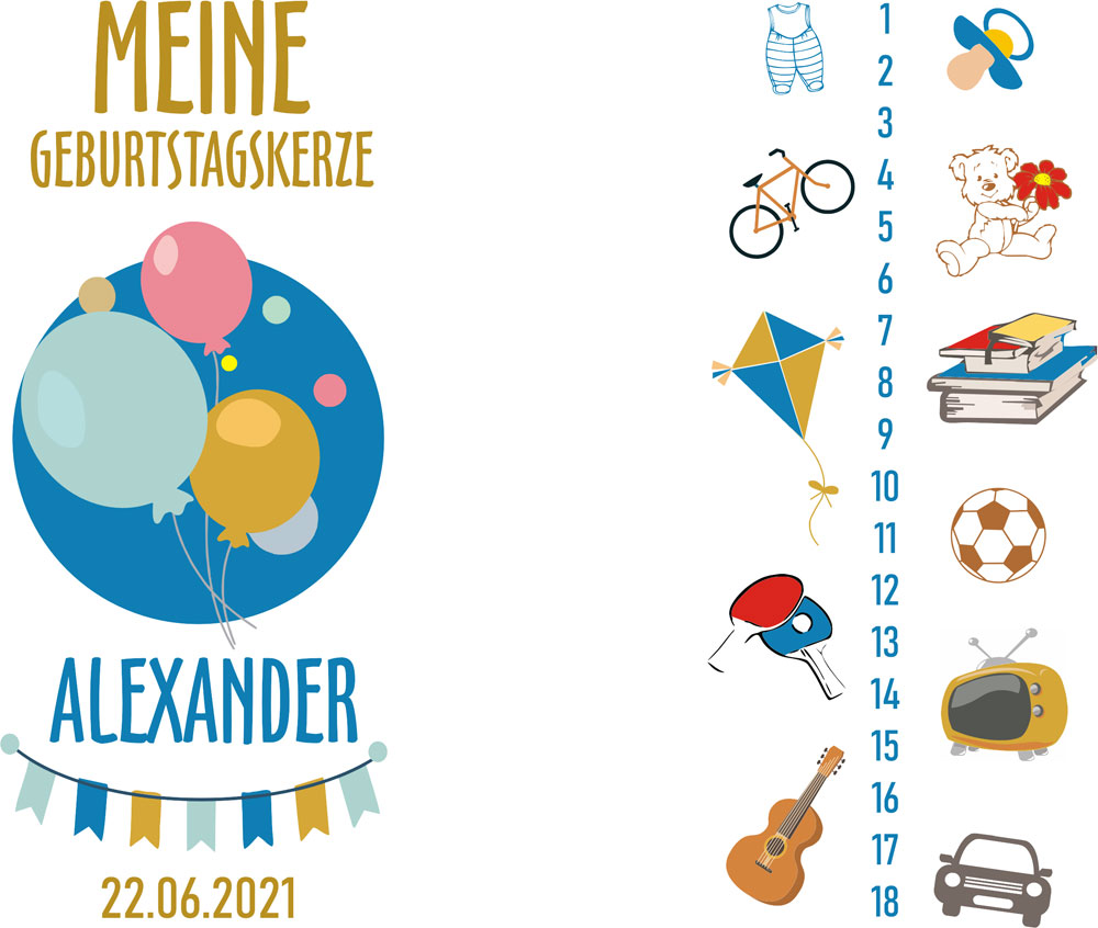 Kerze zur Geburt / Lebenskerze für Jungen individuell bedruckt in blau 