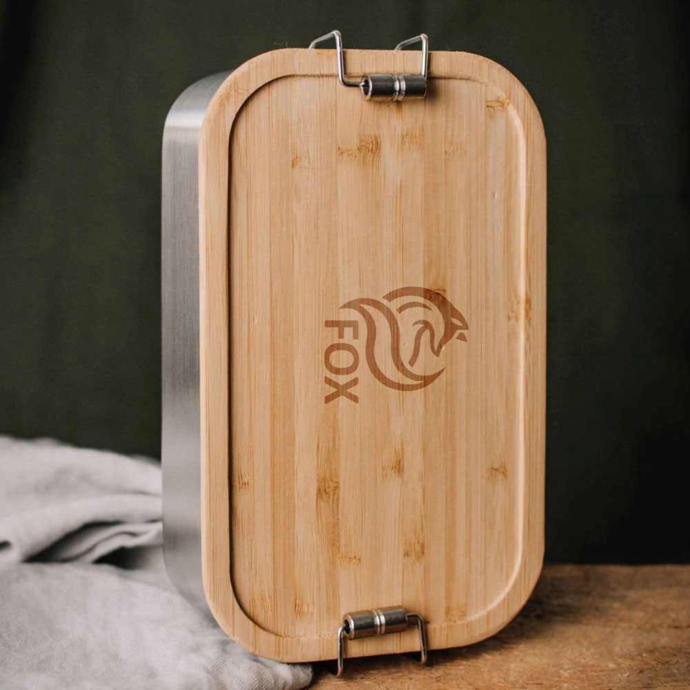 Lunchbox / Brotdose Edelstahl / Bambus mit Logo 